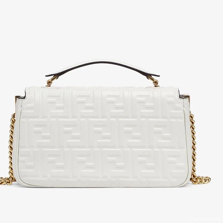 Cheap Bag Fendi In Midi Motif Baguette FF White Leather Nappa Chain 0823